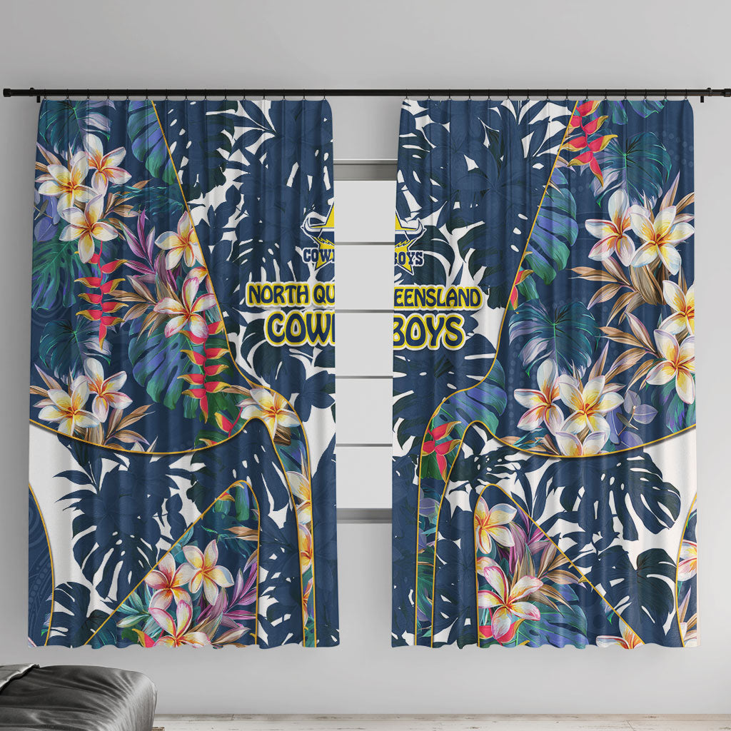 North Queensland Cowboys Window Curtain Tropical Hibiscus Floral Pattern With Blue And Yellow Accents