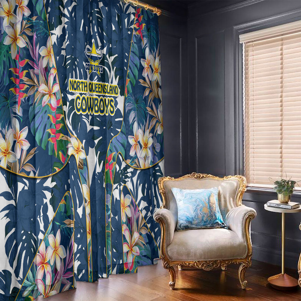 North Queensland Cowboys Window Curtain Tropical Hibiscus Floral Pattern With Blue And Yellow Accents