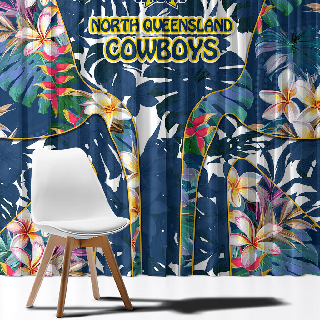 North Queensland Cowboys Window Curtain Tropical Hibiscus Floral Pattern With Blue And Yellow Accents