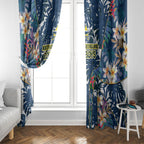 North Queensland Cowboys Window Curtain Tropical Hibiscus Floral Pattern With Blue And Yellow Accents