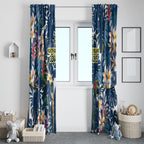 North Queensland Cowboys Window Curtain Tropical Hibiscus Floral Pattern With Blue And Yellow Accents