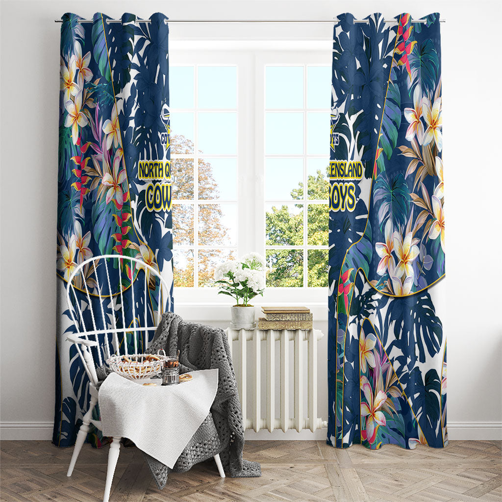 North Queensland Cowboys Window Curtain Tropical Hibiscus Floral Pattern With Blue And Yellow Accents