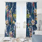 North Queensland Cowboys Window Curtain Tropical Hibiscus Floral Pattern With Blue And Yellow Accents