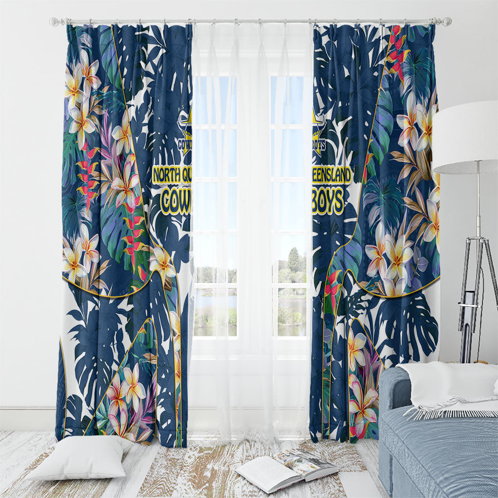 North Queensland Cowboys Window Curtain Tropical Hibiscus Floral Pattern With Blue And Yellow Accents