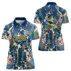 North Queensland Cowboys Women Polo Shirt Tropical Hibiscus Floral Pattern With Blue And Yellow Accents