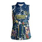 North Queensland Cowboys Women Sleeveless Polo Shirt Tropical Hibiscus Floral Pattern With Blue And Yellow Accents