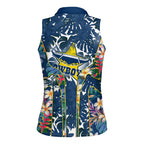 North Queensland Cowboys Women Sleeveless Polo Shirt Tropical Hibiscus Floral Pattern With Blue And Yellow Accents