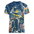 North Queensland Cowboys Women V-Neck T-Shirt Tropical Hibiscus Floral Pattern With Blue And Yellow Accents
