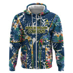 North Queensland Cowboys Zip Hoodie Tropical Hibiscus Floral Pattern With Blue And Yellow Accents