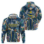 North Queensland Cowboys Zip Hoodie Tropical Hibiscus Floral Pattern With Blue And Yellow Accents