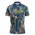 North Queensland Cowboys Zipper Polo Shirt Tropical Hibiscus Floral Pattern With Blue And Yellow Accents
