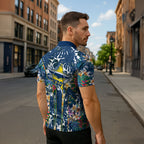 North Queensland Cowboys Zipper Polo Shirt Tropical Hibiscus Floral Pattern With Blue And Yellow Accents