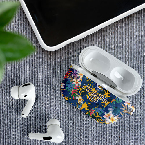 Parramatta Eels AirPods Case Tropical Hibiscus Floral Pattern With Blue And Yellow Accents