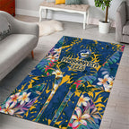 Parramatta Eels Area Rug Tropical Hibiscus Floral Pattern With Blue And Yellow Accents