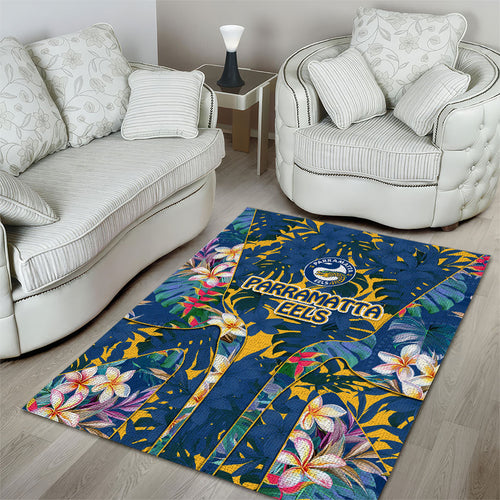 Parramatta Eels Area Rug Tropical Hibiscus Floral Pattern With Blue And Yellow Accents