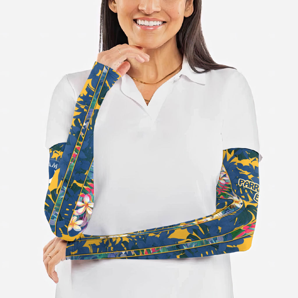 Parramatta Eels Arm Sleeves Tropical Hibiscus Floral Pattern With Blue And Yellow Accents