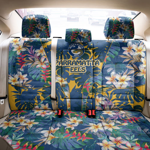 Parramatta Eels Back Car Seat Cover Tropical Hibiscus Floral Pattern With Blue And Yellow Accents