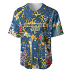 Parramatta Eels Baseball Jersey Tropical Hibiscus Floral Pattern With Blue And Yellow Accents
