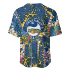 Parramatta Eels Baseball Jersey Tropical Hibiscus Floral Pattern With Blue And Yellow Accents