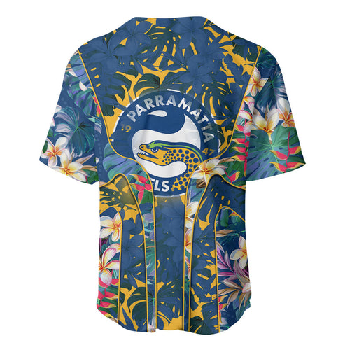 Parramatta Eels Baseball Jersey Tropical Hibiscus Floral Pattern With Blue And Yellow Accents