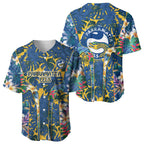 Parramatta Eels Baseball Jersey Tropical Hibiscus Floral Pattern With Blue And Yellow Accents