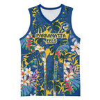 Parramatta Eels Basketball Jersey Tropical Hibiscus Floral Pattern With Blue And Yellow Accents