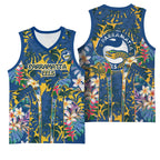 Parramatta Eels Basketball Jersey Tropical Hibiscus Floral Pattern With Blue And Yellow Accents