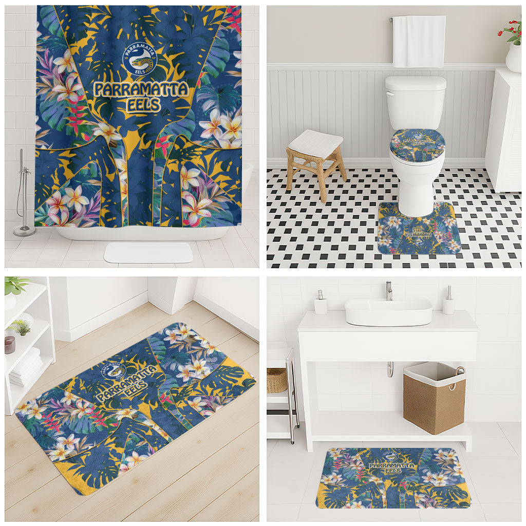 Parramatta Eels Bathroom Set Tropical Hibiscus Floral Pattern With Blue And Yellow Accents