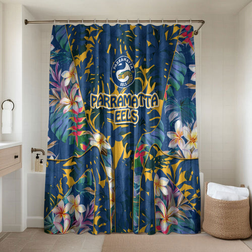 Parramatta Eels Bathroom Set Tropical Hibiscus Floral Pattern With Blue And Yellow Accents