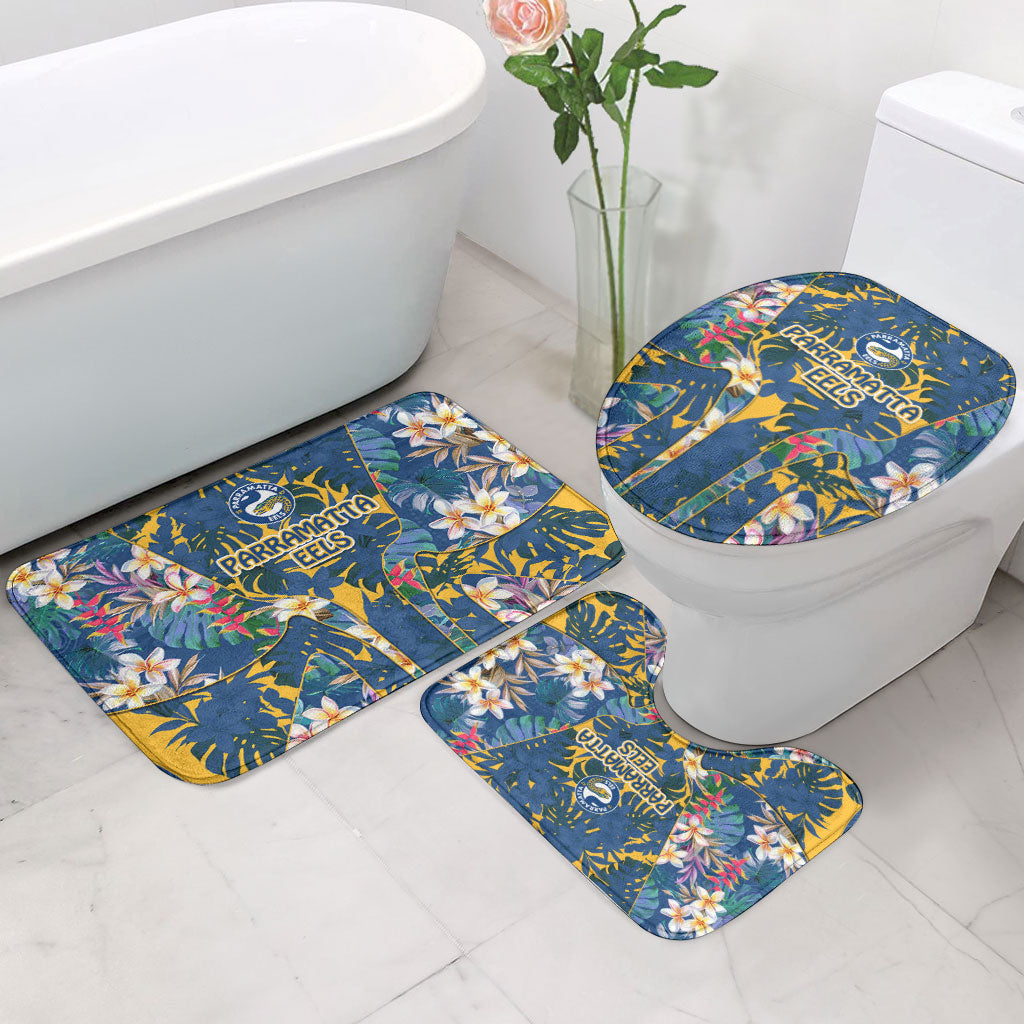 Parramatta Eels Bathroom Set Tropical Hibiscus Floral Pattern With Blue And Yellow Accents
