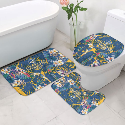 Parramatta Eels Bathroom Set Tropical Hibiscus Floral Pattern With Blue And Yellow Accents