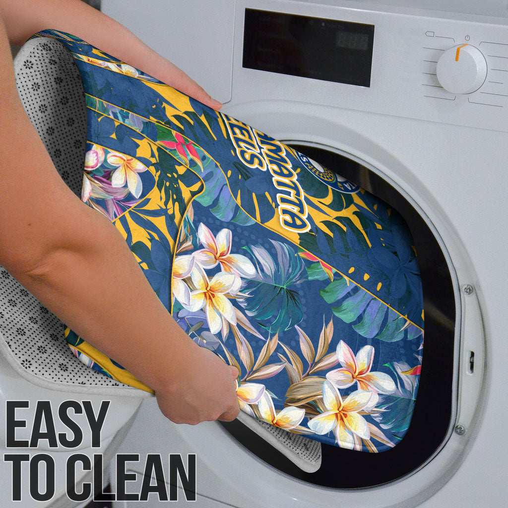Parramatta Eels Bathroom Set Tropical Hibiscus Floral Pattern With Blue And Yellow Accents