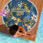 Parramatta Eels Beach Blanket Tropical Hibiscus Floral Pattern With Blue And Yellow Accents