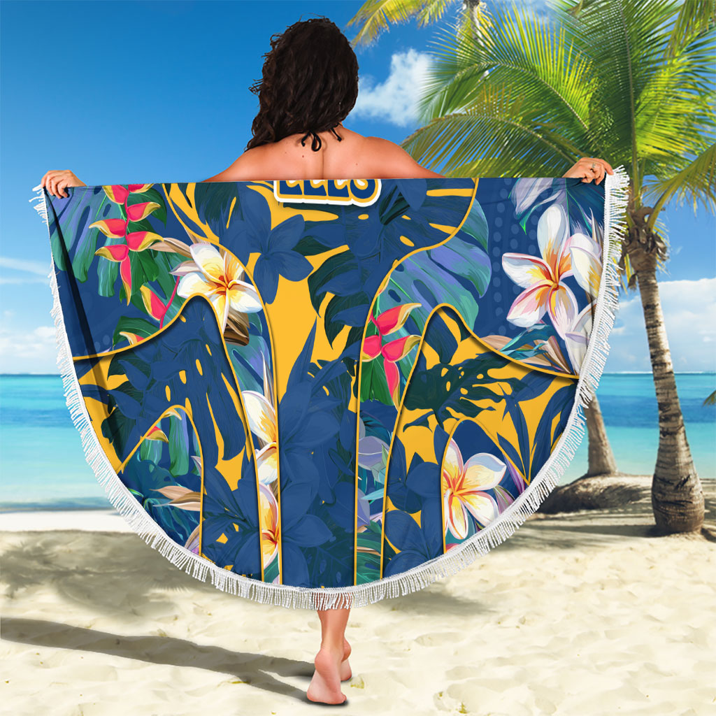 Parramatta Eels Beach Blanket Tropical Hibiscus Floral Pattern With Blue And Yellow Accents