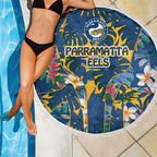 Parramatta Eels Beach Blanket Tropical Hibiscus Floral Pattern With Blue And Yellow Accents