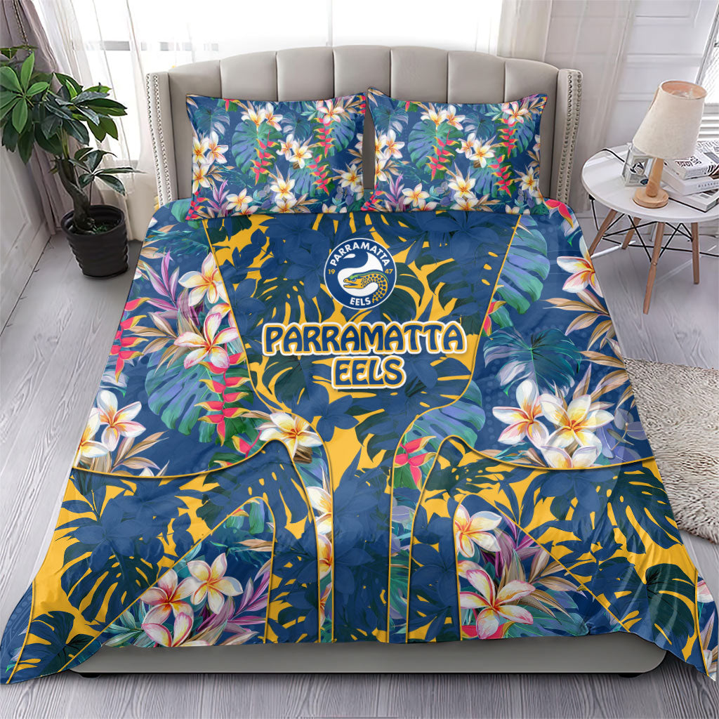 Parramatta Eels Bedding Set Tropical Hibiscus Floral Pattern With Blue And Yellow Accents