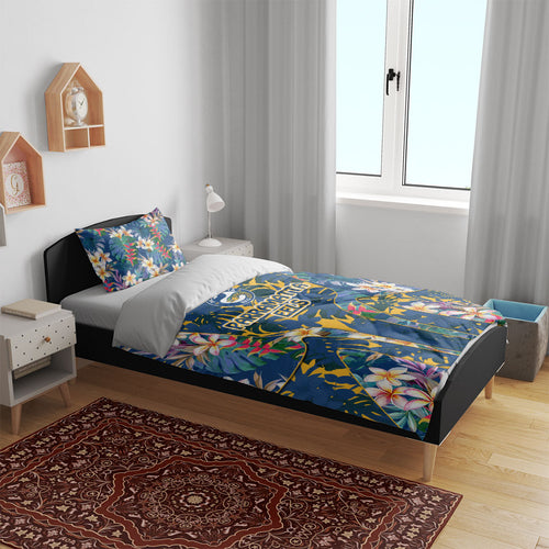 Parramatta Eels Bedding Set Tropical Hibiscus Floral Pattern With Blue And Yellow Accents