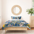 Parramatta Eels Bedding Set Tropical Hibiscus Floral Pattern With Blue And Yellow Accents