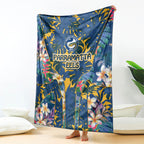 Parramatta Eels Blanket Tropical Hibiscus Floral Pattern With Blue And Yellow Accents
