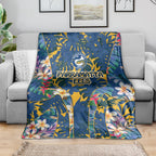 Parramatta Eels Blanket Tropical Hibiscus Floral Pattern With Blue And Yellow Accents