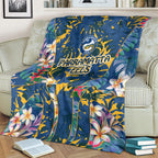 Parramatta Eels Blanket Tropical Hibiscus Floral Pattern With Blue And Yellow Accents