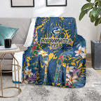 Parramatta Eels Blanket Tropical Hibiscus Floral Pattern With Blue And Yellow Accents
