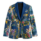 Parramatta Eels Blazer Tropical Hibiscus Floral Pattern With Blue And Yellow Accents