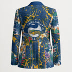 Parramatta Eels Blazer Tropical Hibiscus Floral Pattern With Blue And Yellow Accents