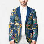 Parramatta Eels Blazer Tropical Hibiscus Floral Pattern With Blue And Yellow Accents