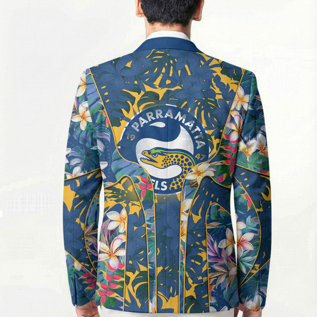 Parramatta Eels Blazer Tropical Hibiscus Floral Pattern With Blue And Yellow Accents