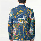 Parramatta Eels Blazer Tropical Hibiscus Floral Pattern With Blue And Yellow Accents