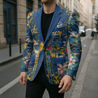 Parramatta Eels Blazer Tropical Hibiscus Floral Pattern With Blue And Yellow Accents