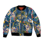 Parramatta Eels Bomber Jacket Tropical Hibiscus Floral Pattern With Blue And Yellow Accents