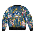Parramatta Eels Bomber Jacket Tropical Hibiscus Floral Pattern With Blue And Yellow Accents